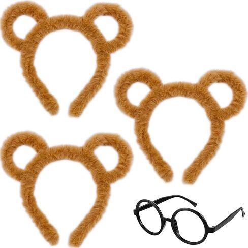 Chipmunk Costume Accessories Set, 3 Ears Headbands and Round Glasses Frame, Halloween Party Cosplay, 4 Pcs in Kuwait
