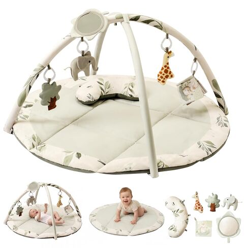Fortella Baby Play Gym & Activity Mat, Tummy Time Mat w 5 Detachable Toys and Pillow, Large Sensory Playmat for Floor, Newborn Infant Baby Essentials Shower Gift 0-3-6-9-12 Months (Rose Pink) in Kuwait
