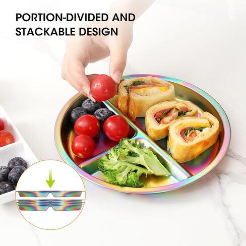 Aieve Stainless Steel Toddler Plates and Bowls Set, 5 Pcs Kids Dinnerware Set Includes Stainless Steel Kids Plate with Lid, Utensils, Cup and Bowl in Saudi Arabia