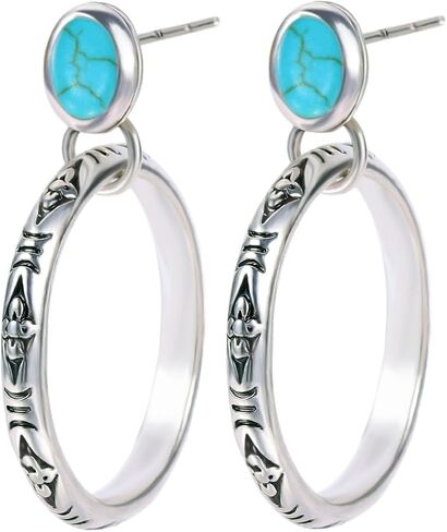 Colloca Turquoise Circle Earrings for Women Girls, Turquoise Dangle Hoop Earrings, Jewelry Gifts Box Included Orange&Green in Saudi Arabia