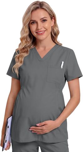 Xaatren Women's Maternity V Neck Scrub Top | Medical Shirts, Short Sleeve, Cotton, Pregnancy Nurse Clothes, with 1 Pocket, Fitted, Stretchy, Medical, Hospitals in Saudi Arabia