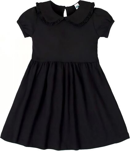 Lysmuch 18M-5T Toddler Girls Frusts Short Sleeve Dresses Peter Pan Collared Dress Solid Solid Puff Playwer in Kuwait