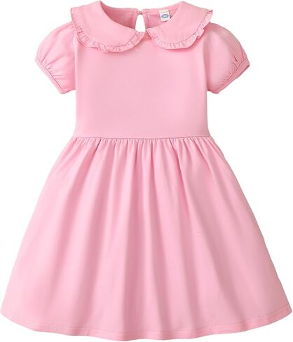Lysmuch 18M-5T Toddler Girls Frusts Short Sleeve Dresses Peter Pan Collared Dress Solid Solid Puff Playwer in Kuwait