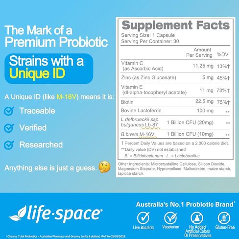 Life-Space Acne Relief + Skin Rebalance Probiotic, 6-in-1 Scientific Formula & 2 Billion CFU, Support Breakout Control & Skin Health & Gut Health, Probiotics for Women & Men, 30 Vegetarian Count in Kuwait