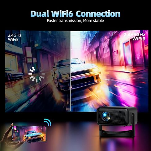 جهاز عرض مع WiFi و Bluetooth ، دعم 1080p Projector 4K مع جهاز عرض أفلام محمولة من Keystone الرأسية التلقائي ، متوافق مع الهاتف/الكمبيوتر المحمول/عصا التلفزيون in Kuwait