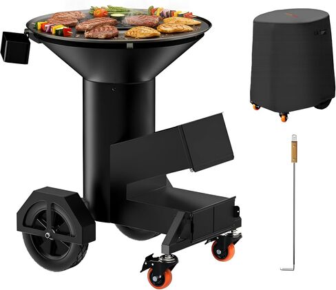 Onlyfire Wood Burning Rocket Stove with Griddle and Grate, Large Wood BBQ Stove with Wheels, Ash Tool and Stove Cover, Outdoor Stove for Patio Cooking, Backyard Bonfire, Picnic, Tailgating, GS346 in Kuwait
