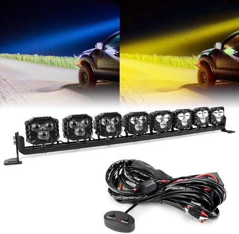 شريط إضاءة LED مقاس 32 بوصة، لون أبيض كهرماني مزدوج 240 وات، شعاع ضوئي عالي الكثافة للطرق الوعرة مع مجموعة أدوات تشغيل/إيقاف الأسلاك للجرار، ATV، UTV، القارب، مصد سقف الشاحنات in Kuwait