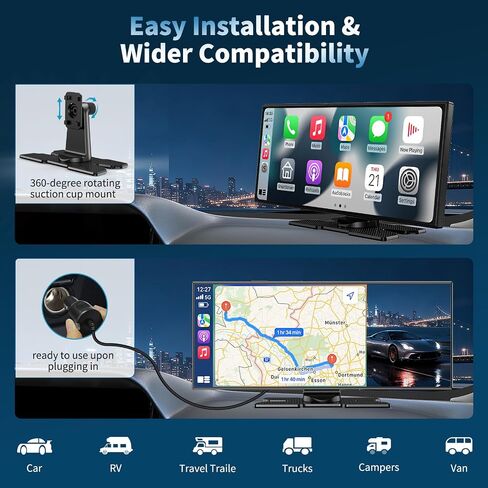 Carplay Screen for Car, 9 Inch Android Auto Screen with 4K Dashcam,1080P Backup Camera, Compatible with A-pple Carplay, TF Card, Voice Control, Bluetooth, AUX, FM, Navigation in Kuwait