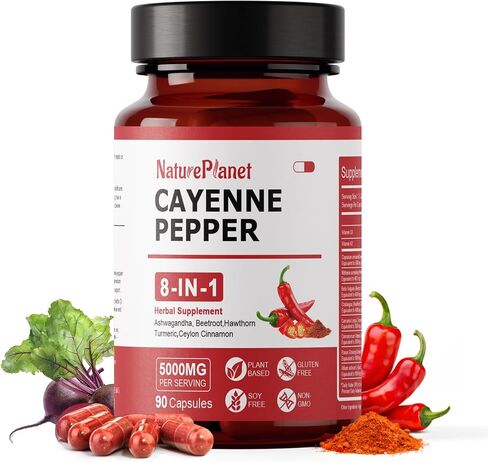 كبسولات الفلفل Cayenne كبسولات كبخاخة عضوية مع شمندر Ashwagandha Hawthorn Custeric Ginneng للدعم المناعي التداول 90 كبسولة- مصنوعة في الولايات المتحدة الأمريكية in Kuwait