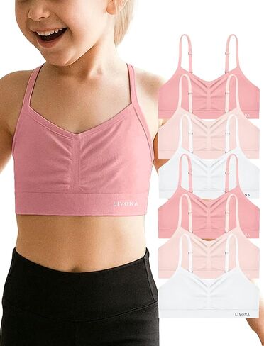 Livona 6 Pack Training Bras for Girls-Sports Bra, Fitness Bra, Padded Everyday Bra Bralette,Crop Cami Tank Top (6-14) in Kuwait