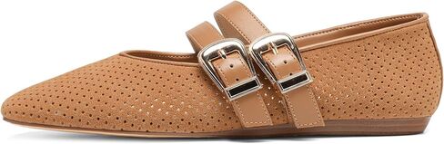 Mary Jane Flats for Women Woven Raffia Round Toe Ballet Flat Comfortable Walking Ballerina Shoes with Double Buckle Strap in Kuwait