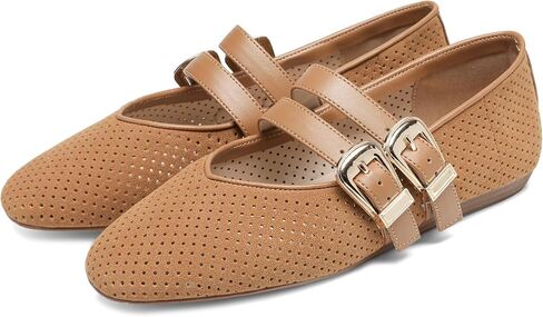 Mary Jane Flats for Women Woven Raffia Round Toe Ballet Flat Comfortable Walking Ballerina Shoes with Double Buckle Strap in Kuwait