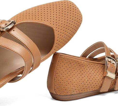 Mary Jane Flats for Women Woven Raffia Round Toe Ballet Flat Comfortable Walking Ballerina Shoes with Double Buckle Strap in Kuwait