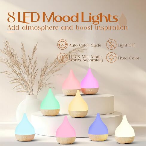 Essential Oil Diffuser with Fabric Cover, SNOWSEN 120ml Aromatherapy Diffuser with 8 LED Color Changing Lights & Night Lamp, Auto Off Function, Cool Mist Humidifier for Essential Oils for Home in Kuwait