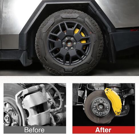 Caliper Covers Compatible with 2023 2024 2025 Tesla Cybertruck, Aluminum Alloy Brake Guards Decoration Kit, Front and Rear Brake Set of 4 – High-Temp Resistant, Easy Installation (Yellow) in Kuwait
