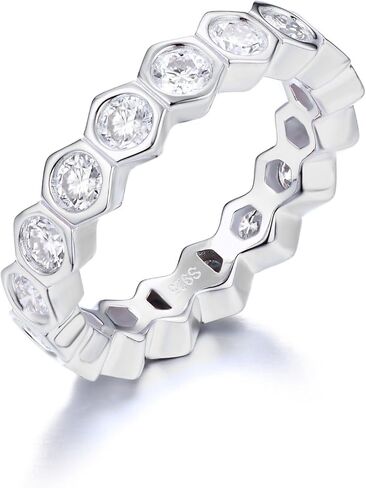18K White/Yellow Gold Plated Silver Eternity Ring With 1.70 Carat Total Weight Moissanite (D Color, Round Brilliant, VVS Clarity) Ring For Women, Gift For Her Jewelry For Women Comes With Gift Box in Kuwait