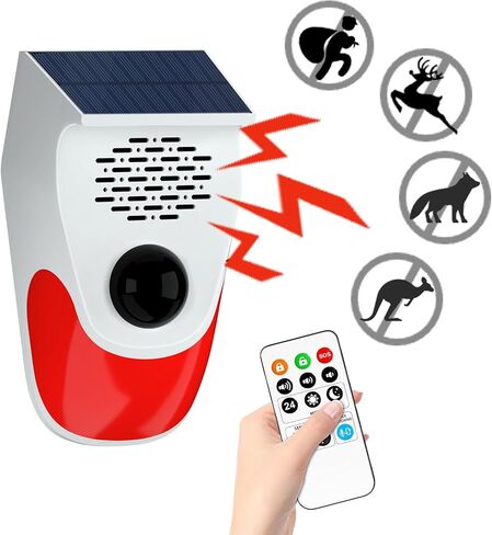 Outdoor Motion Sensor Noise Maker with 8 Replaceable Recording,Dog Barking Motion Detector Alarm,Three Levels of Adjustable Volume,Three Operating Modes,Motion Activated Alarm with Remote Control (1) in Kuwait