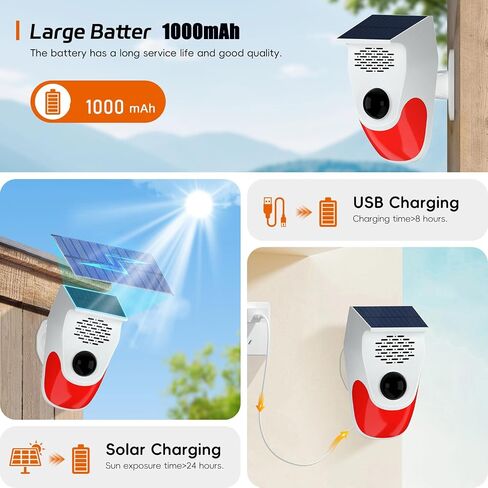 Outdoor Motion Sensor Noise Maker with 8 Replaceable Recording,Dog Barking Motion Detector Alarm,Three Levels of Adjustable Volume,Three Operating Modes,Motion Activated Alarm with Remote Control (1) in Kuwait