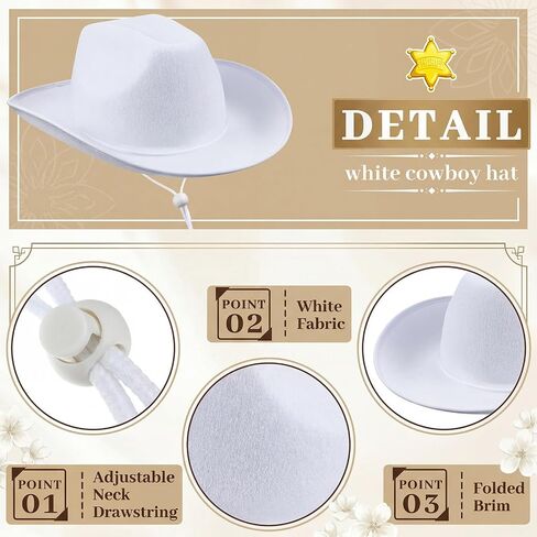 Janmercy 24 Pack Cowboy Hats Bulk Western Western Cowboy White Hats Cowboy Hat with Depable Devin in Kuwait