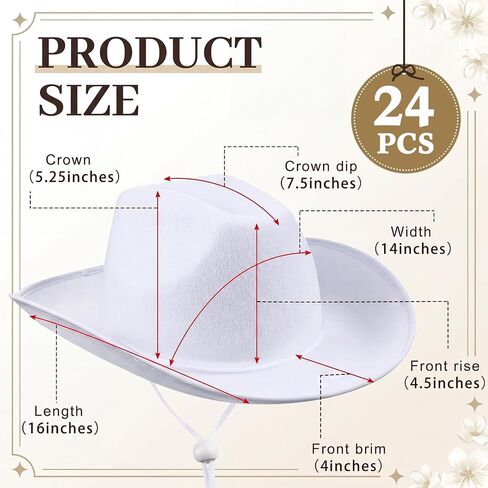 Janmercy 24 Pack Cowboy Hats Bulk Western Western Cowboy White Hats Cowboy Hat with Depable Devin in Kuwait
