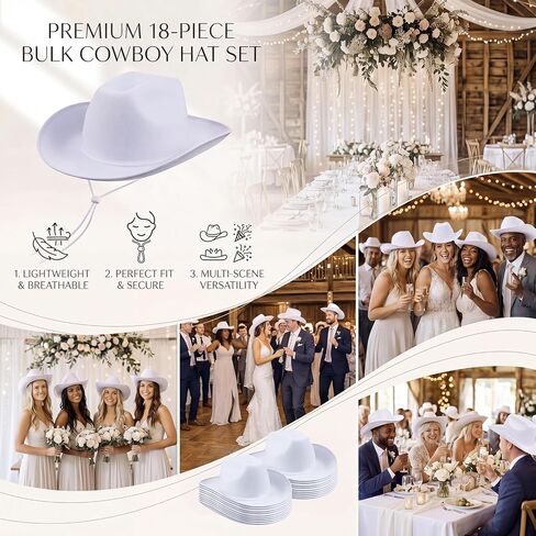 Janmercy 24 Pack Cowboy Hats Bulk Western Western Cowboy White Hats Cowboy Hat with Depable Devin in Kuwait
