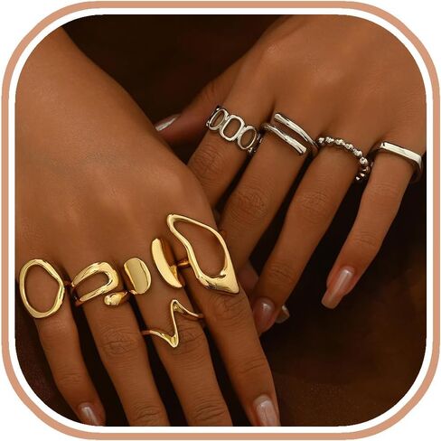 ALEXTINA 12PCS Chunky Rings for Women, Adjustable Stackable Rings Set Knuckle Rings, Non Tarnish Statement Ring Mnimalist Jewelry in Saudi Arabia