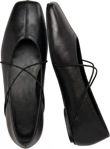 Women's Square Toe Ballet Flats Criss-Cross Straps Comfortable Slip On Mary Jane Flat Shoes for Office Work Casual in Kuwait