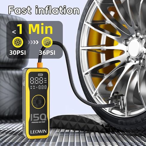 Tire Inflator Portable Air Compressor, Air Pump for Car Tires with Digital Tire Pressure Gauge/LED Light, Tire Pump with Rechargeable Battery &12V Car Power Adapter, for Cars, Motorcycles, Bikes, Ball in Saudi Arabia