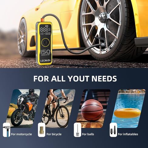Tire Inflator Portable Air Compressor, Air Pump for Car Tires with Digital Tire Pressure Gauge/LED Light, Tire Pump with Rechargeable Battery &12V Car Power Adapter, for Cars, Motorcycles, Bikes, Ball in Saudi Arabia