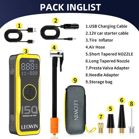 Tire Inflator Portable Air Compressor, Air Pump for Car Tires with Digital Tire Pressure Gauge/LED Light, Tire Pump with Rechargeable Battery &12V Car Power Adapter, for Cars, Motorcycles, Bikes, Ball in Saudi Arabia
