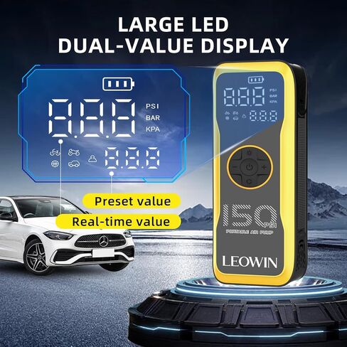 Tire Inflator Portable Air Compressor, Air Pump for Car Tires with Digital Tire Pressure Gauge/LED Light, Tire Pump with Rechargeable Battery &12V Car Power Adapter, for Cars, Motorcycles, Bikes, Ball in Saudi Arabia