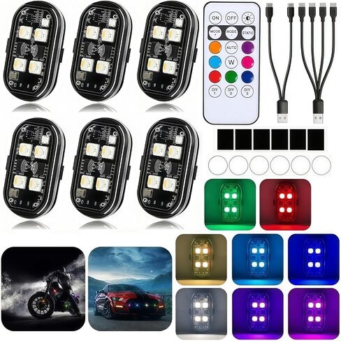تم ترقيته حديثًا 4pcs 4pcs اللاسلكي مصابيح LED مع التحكم عن بعد ، 8 ألوان Type-C Charge IP65 مصابيح تحذير مضادة للماء ، لدراجة الدراجة النارية الداخلية للسيارة Drone RC Aircraft in Kuwait