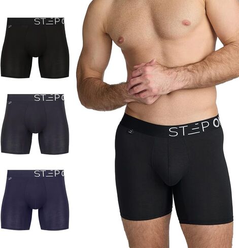 STEP ONE Mens Boxer Briefs, 3 Pairs – Viscose from Bamboo Anti-Chafing Underwear for Men, Comfortable Moisture-Wicking Boxers with 3D Pouch Multicolor L in Saudi Arabia