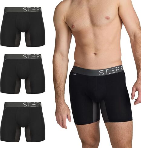 STEP ONE Mens Boxer Briefs, 3 Pairs – Viscose from Bamboo Anti-Chafing Underwear for Men, Comfortable Moisture-Wicking Boxers with 3D Pouch Multicolor L in Saudi Arabia