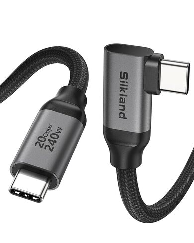 Silkland USB C Monitor Cable Right Angle 5FT, 8K@30Hz 5K/4K@60Hz Display | 20Gbps Data Transfer, 240W Charging, 90 Degree USB C 3.2 Gen 2x2 Video Cable for iPhone 17,MacBook, Portable Monitor,Carplay in Kuwait