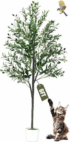 6FT Artificial Olive Tree,Artificial Plants Indoor,Faux Olive Tree Indoor with Natural Wood Trunk and Realistic Leaves and Fruits in Saudi Arabia