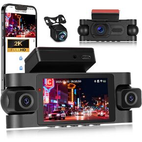 3 Channel Dash Cam Front and Rear Inside, 2.0" 1080P Dash Camera for Cars Three Way Triple Car Camera with APP Control,Super Night Vision,Loop Recording,G-Sensor,Parking Assistance,24H Parking Monitor in Kuwait
