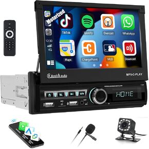 Single Din Touchscreen Car Stereo with Apple Carplay Android Auto Bluetooth 7 Inch HD Car Radio with Backup Camera Support Mirror Link/FM/AUX/USB/EQ/SWC/Fast Charging Remote Control Mic in Kuwait
