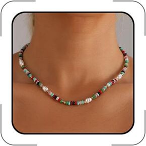 Colorful Beaded Necklaces for Women Dainty Boho Choker Y2K Trendy Summer Beach Vacation Pearl Necklace Accessories Jewelry in Kuwait