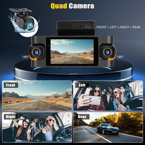 3 Channel Dash Cam Front and Rear Inside, 2.0" 1080P Dash Camera for Cars Three Way Triple Car Camera with APP Control,Super Night Vision,Loop Recording,G-Sensor,Parking Assistance,24H Parking Monitor in Kuwait