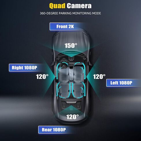 3 Channel Dash Cam Front and Rear Inside, 2.0" 1080P Dash Camera for Cars Three Way Triple Car Camera with APP Control,Super Night Vision,Loop Recording,G-Sensor,Parking Assistance,24H Parking Monitor in Kuwait
