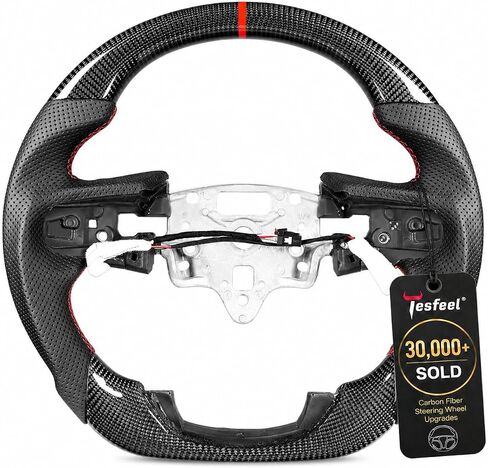 Carbon Fiber Steering Wheel for GMC Sierra 1500 2019-2024, D-Shaped Flat-Bottom, Nappa Perforated Leather Grip, Hand-Stitched (No Paddle Shifters) in Kuwait