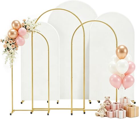 Arch Backdrop Stand and Cover Set 7.2FT/6FT, Gold Wedding Arch Frame with White Arch Cover Stretchy Spandex Wrinkle-Resistant, Wedding Arches for Ceremony Birthday Party Baby Shower in Saudi Arabia
