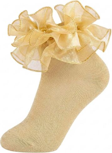 جوارب Girls Glitter Glitter Ruffle في الكاحل لطيف الأطفال الدانتيل المزدوج اللامع اللباس اللباس الجوارب للطفل الصغير فتاة صغيرة in Kuwait