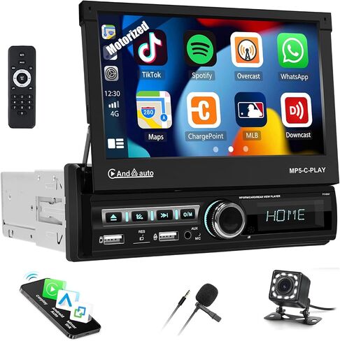 Single Din Touchscreen Car Stereo with Apple Carplay Android Auto Bluetooth 7 Inch HD Car Radio with Backup Camera Support Mirror Link/FM/AUX/USB/EQ/SWC/Fast Charging Remote Control Mic in Kuwait