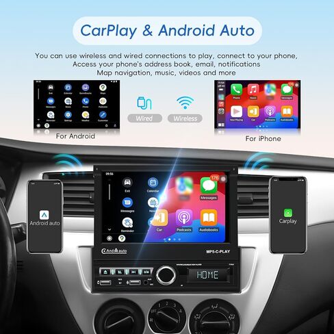 Single Din Touchscreen Car Stereo with Apple Carplay Android Auto Bluetooth 7 Inch HD Car Radio with Backup Camera Support Mirror Link/FM/AUX/USB/EQ/SWC/Fast Charging Remote Control Mic in Kuwait