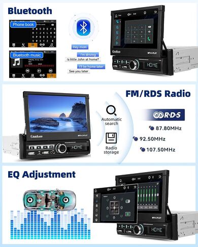 Single Din Touchscreen Car Stereo with Apple Carplay Android Auto Bluetooth 7 Inch HD Car Radio with Backup Camera Support Mirror Link/FM/AUX/USB/EQ/SWC/Fast Charging Remote Control Mic in Kuwait