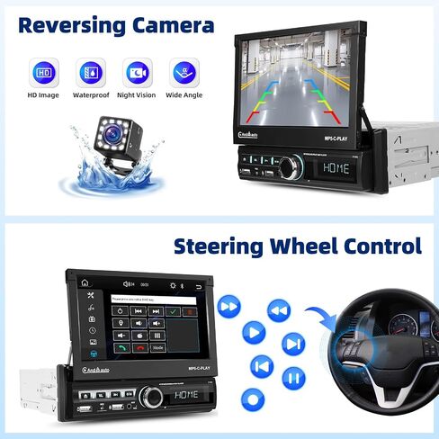 Single Din Touchscreen Car Stereo with Apple Carplay Android Auto Bluetooth 7 Inch HD Car Radio with Backup Camera Support Mirror Link/FM/AUX/USB/EQ/SWC/Fast Charging Remote Control Mic in Kuwait