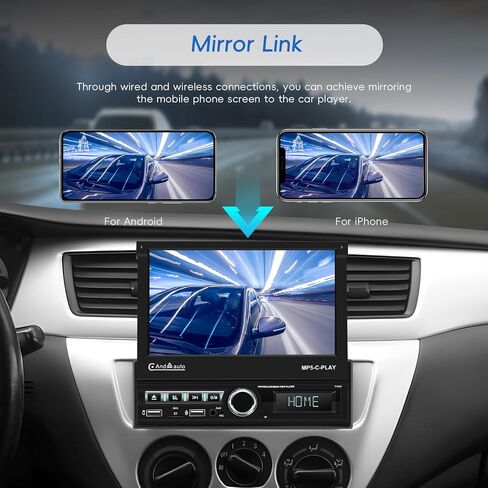 Single Din Touchscreen Car Stereo with Apple Carplay Android Auto Bluetooth 7 Inch HD Car Radio with Backup Camera Support Mirror Link/FM/AUX/USB/EQ/SWC/Fast Charging Remote Control Mic in Kuwait