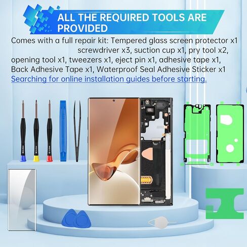 for Samsung Galaxy Note 20 Ultra 5G SM-N986U N986U1 Screen Replacement OLED Display Touch Digitizer Full Assembly with Mystic Black Frame and Side Button Glass Repair Tools Kit in Kuwait